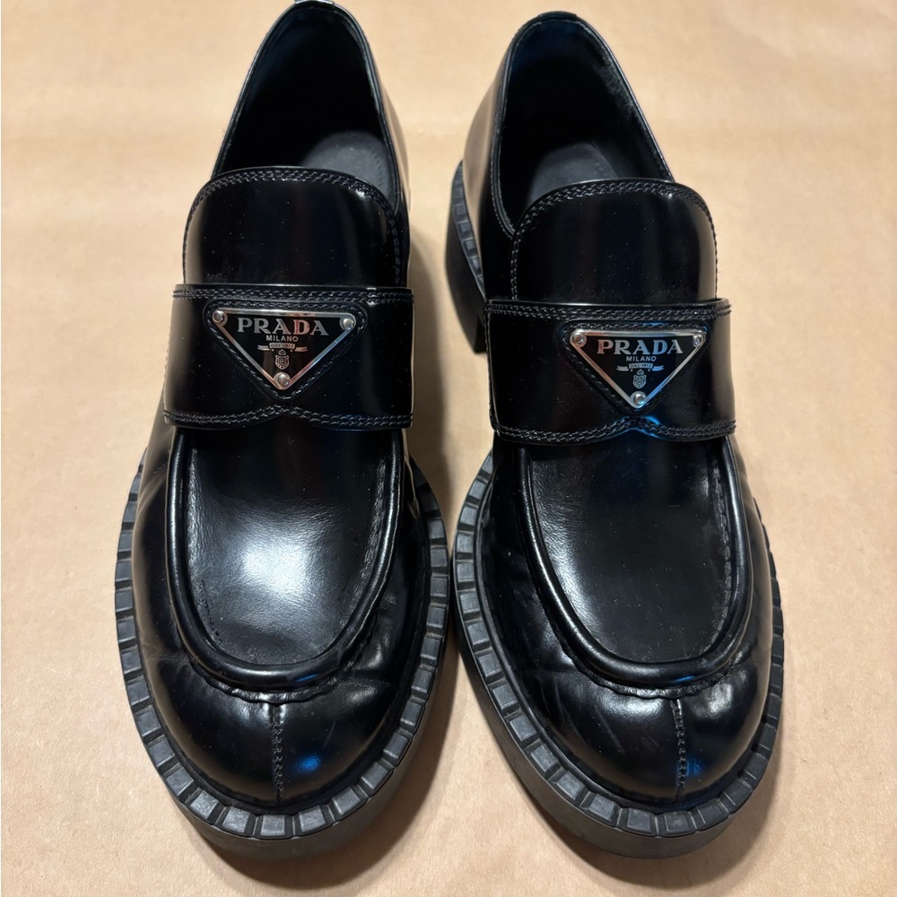 Prada Leather Black Loafers Size 37.5